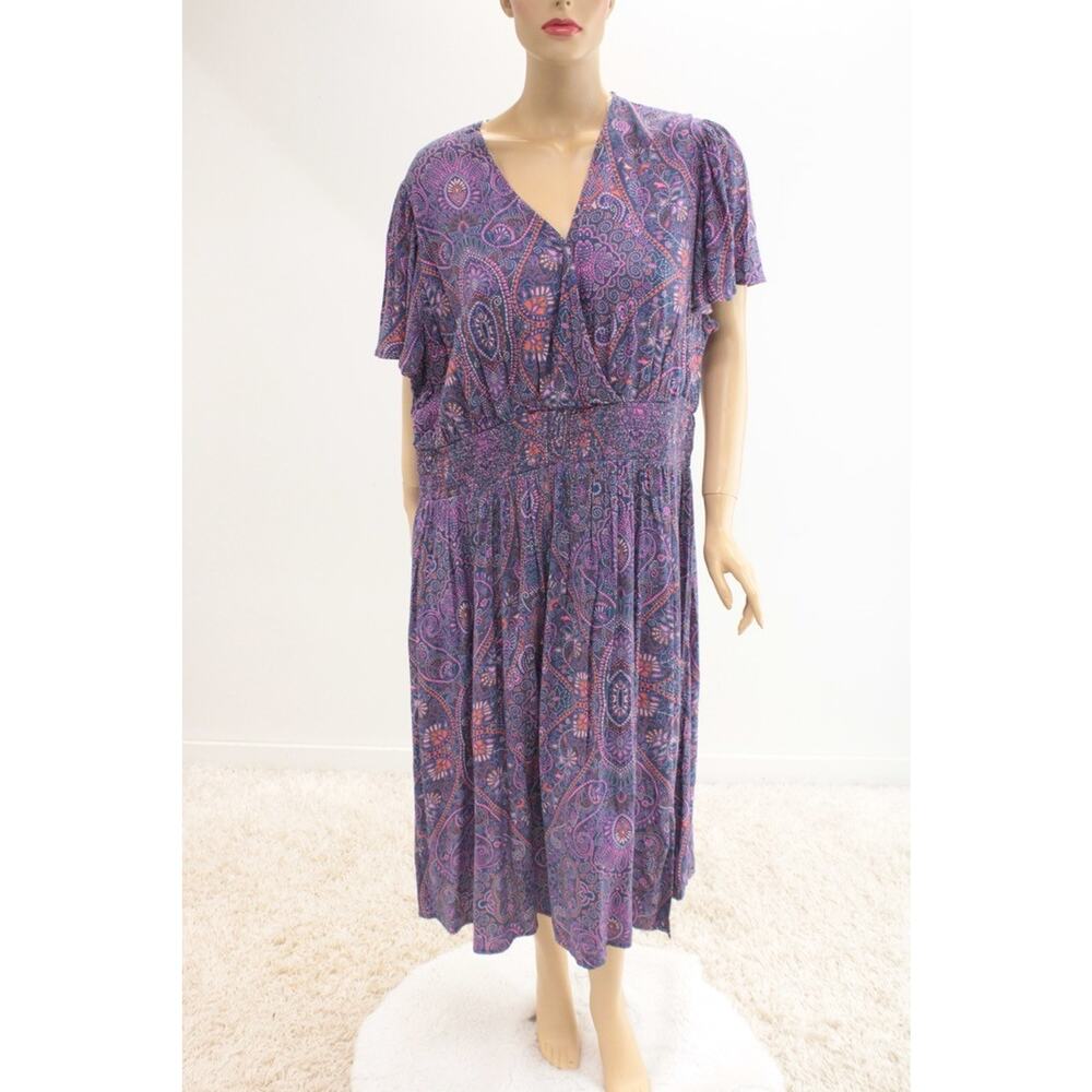 NWT Terra & Sky Plus Size 3X Midi Dress Boho Paisley Blue Comet Festival Indie - Picture 6 of 12